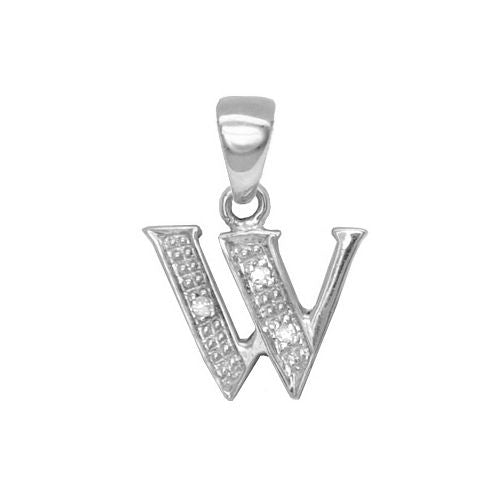 9P052-W | 9ct White Gold Natural Diamond Set Initial Pendant -Initial W