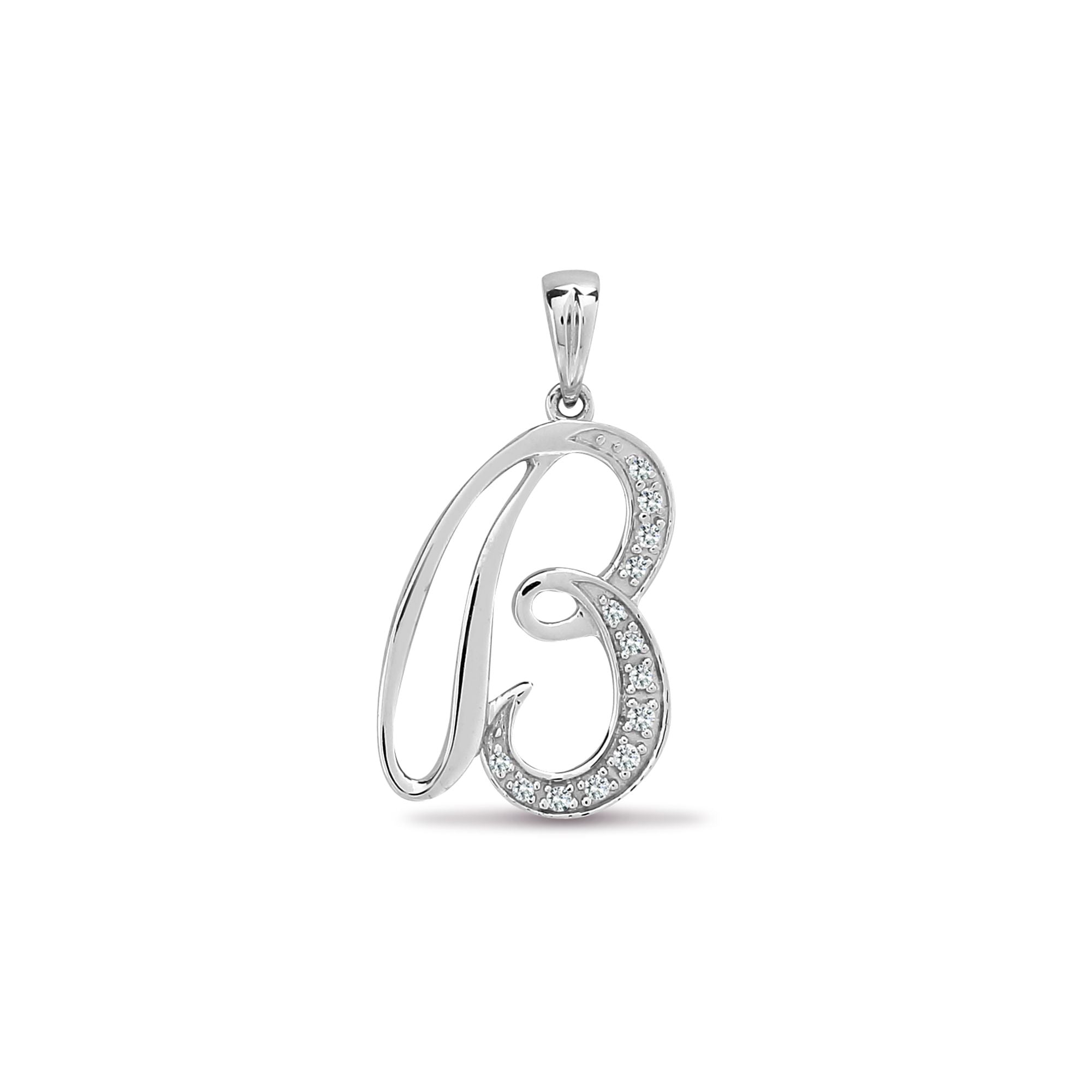 9P060-B | 9ct White Gold Natural Diamond Set Initial Pendant -Initial B