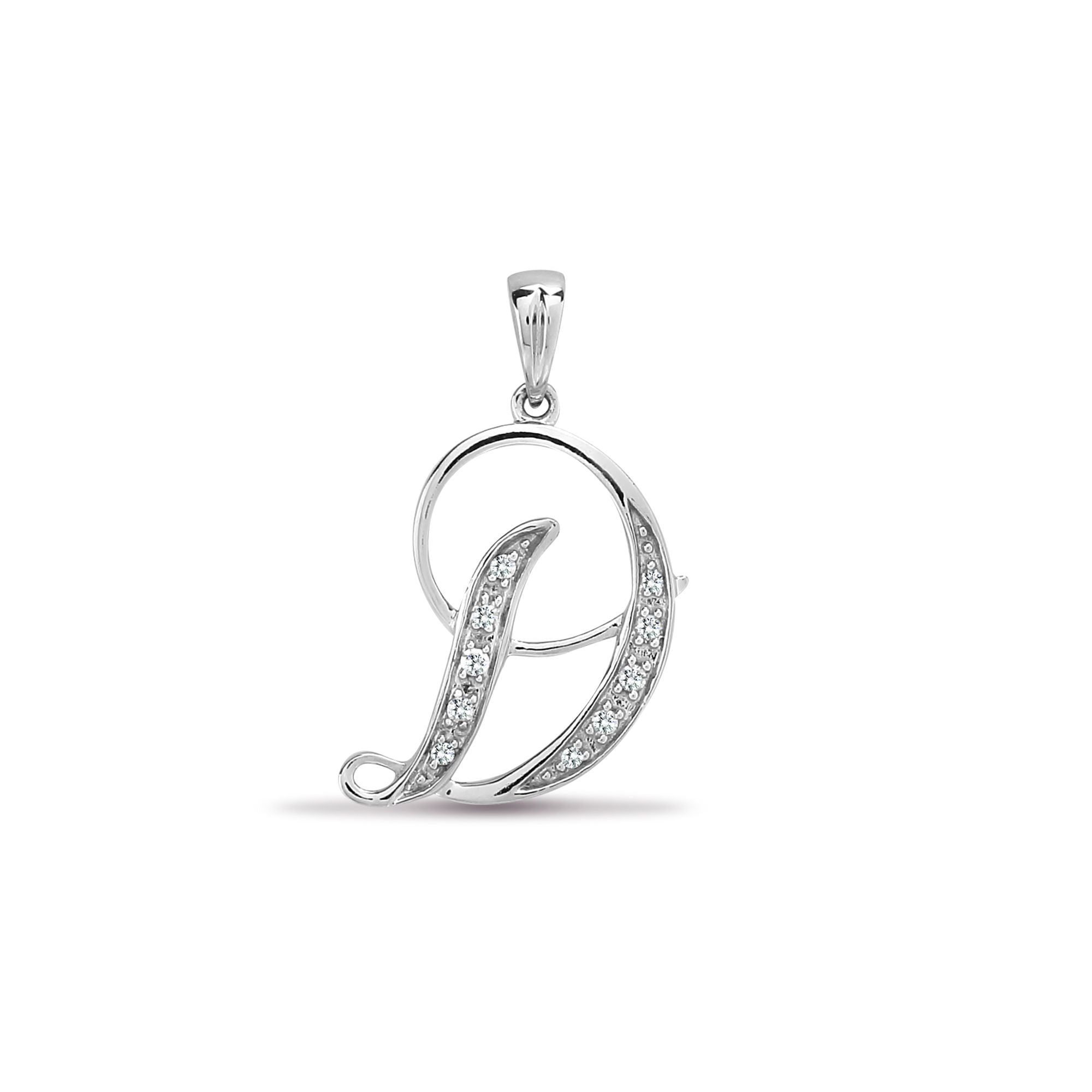 9P060-D | 9ct White Gold Natural Diamond Set Initial Pendant -Initial D