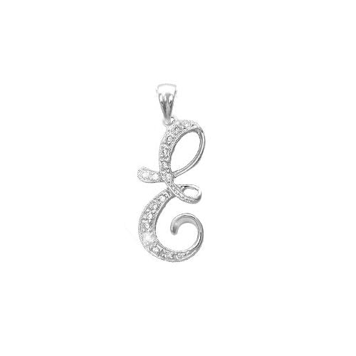 9P060-E | 9ct White Gold Natural Diamond Set Initial Pendant -Initial E