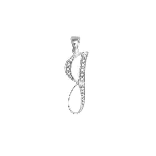 9P060-J | 9ct White Gold Natural Diamond Set Initial Pendant -Initial J