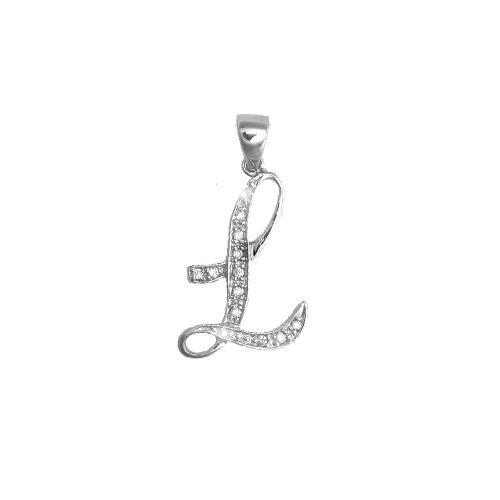 9P060-L | 9ct White Gold Natural Diamond Set Initial Pendant -Initial L