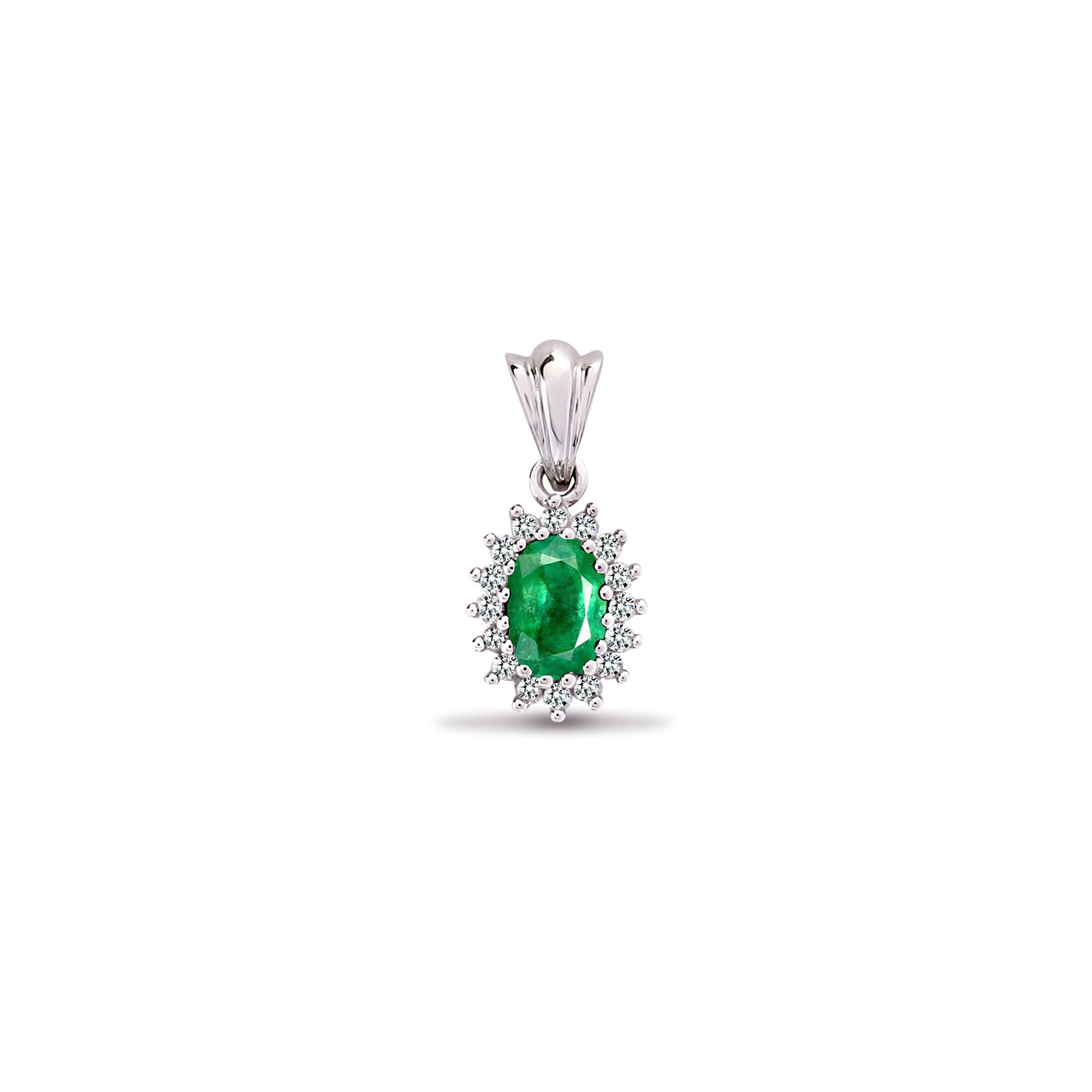 9P068 | 9ct White Gold Natural Diamond And Emerald Pendant