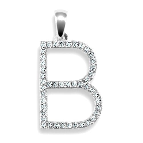 9P105-B | 9ct White Gold Natural Diamond Set Initial Pendant