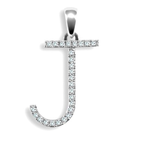 9P105-J | 9ct White Gold Natural Diamond Set Initial Pendant