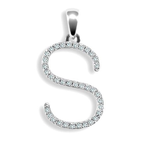 9P105-S | 9ct White Gold Natural Diamond Set Initial Pendant