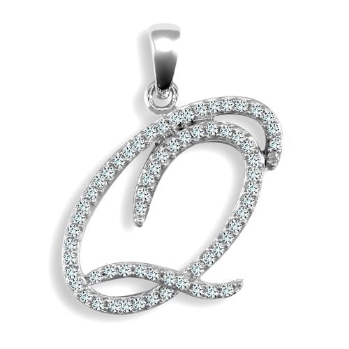 9P106-Q | 9ct White Gold Natural Diamond Set Initial Pendant