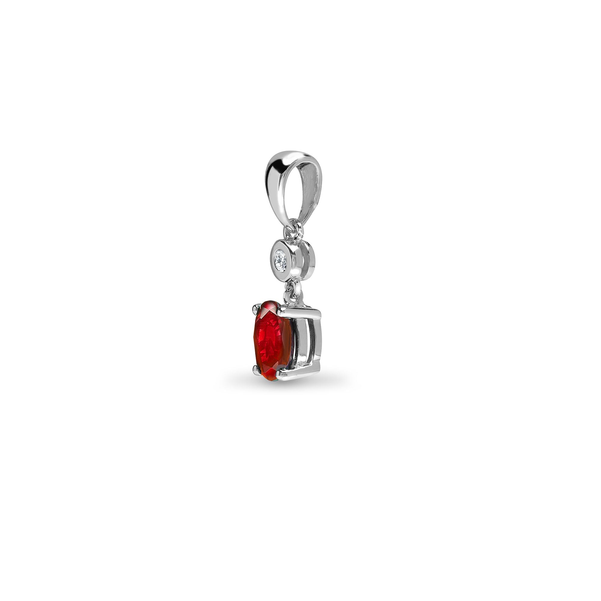 9P142 | 9ct White Dia-4pts Ruby-63pts Drop Pendant