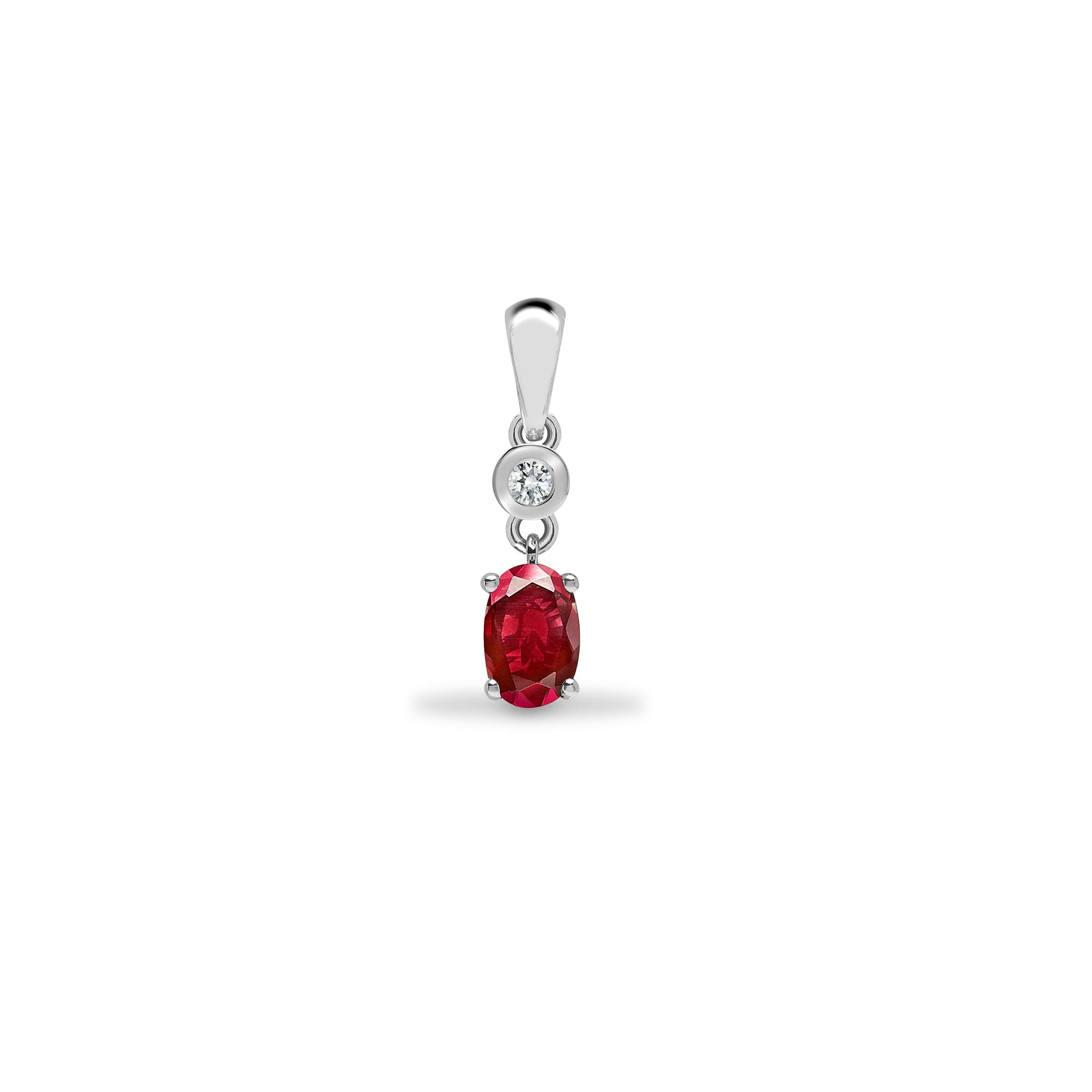 9P142 | 9ct White Dia-4pts Ruby-63pts Drop Pendant