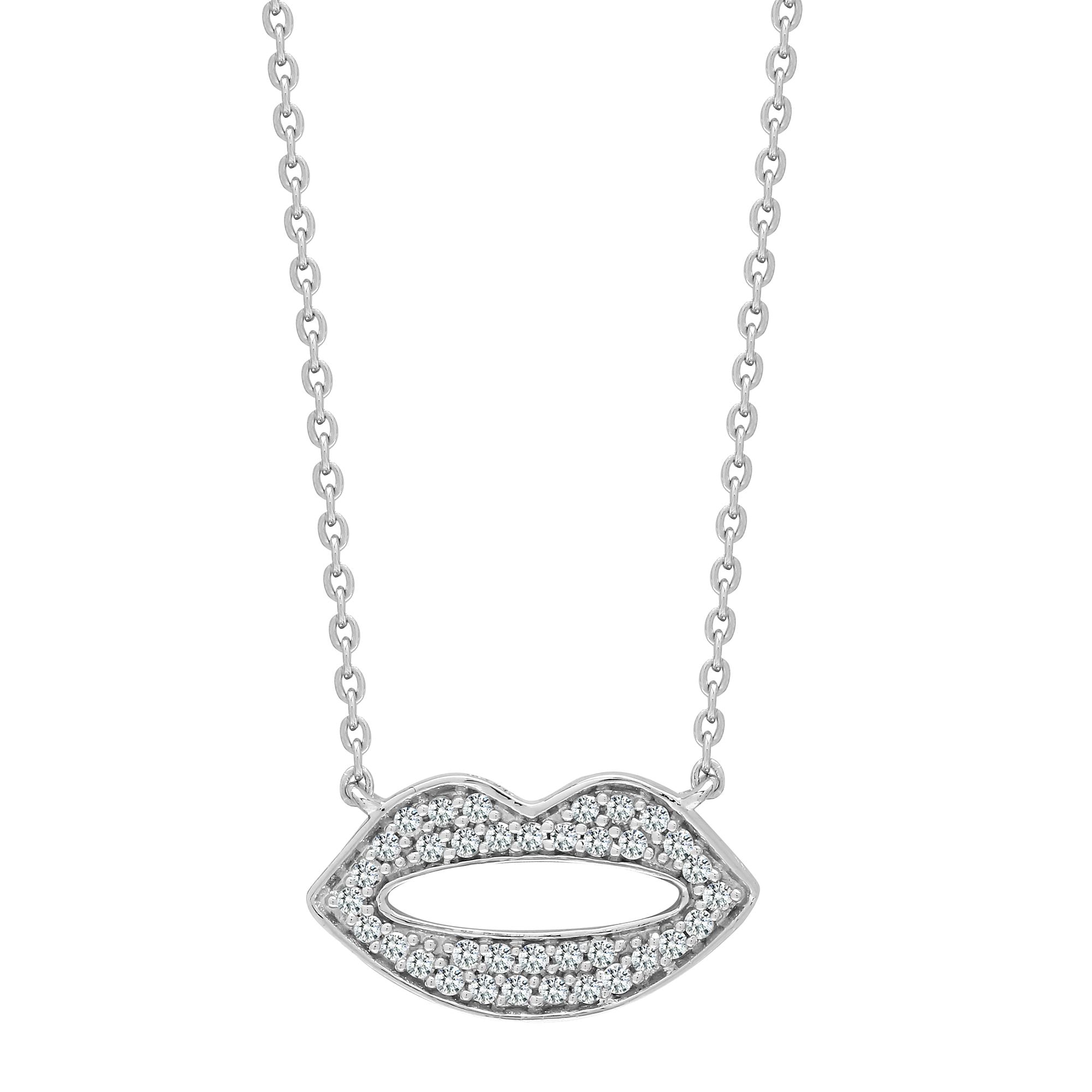 9P157 | 9ct White 15pts Natural Diamond Lips Pendant with 17" Chain