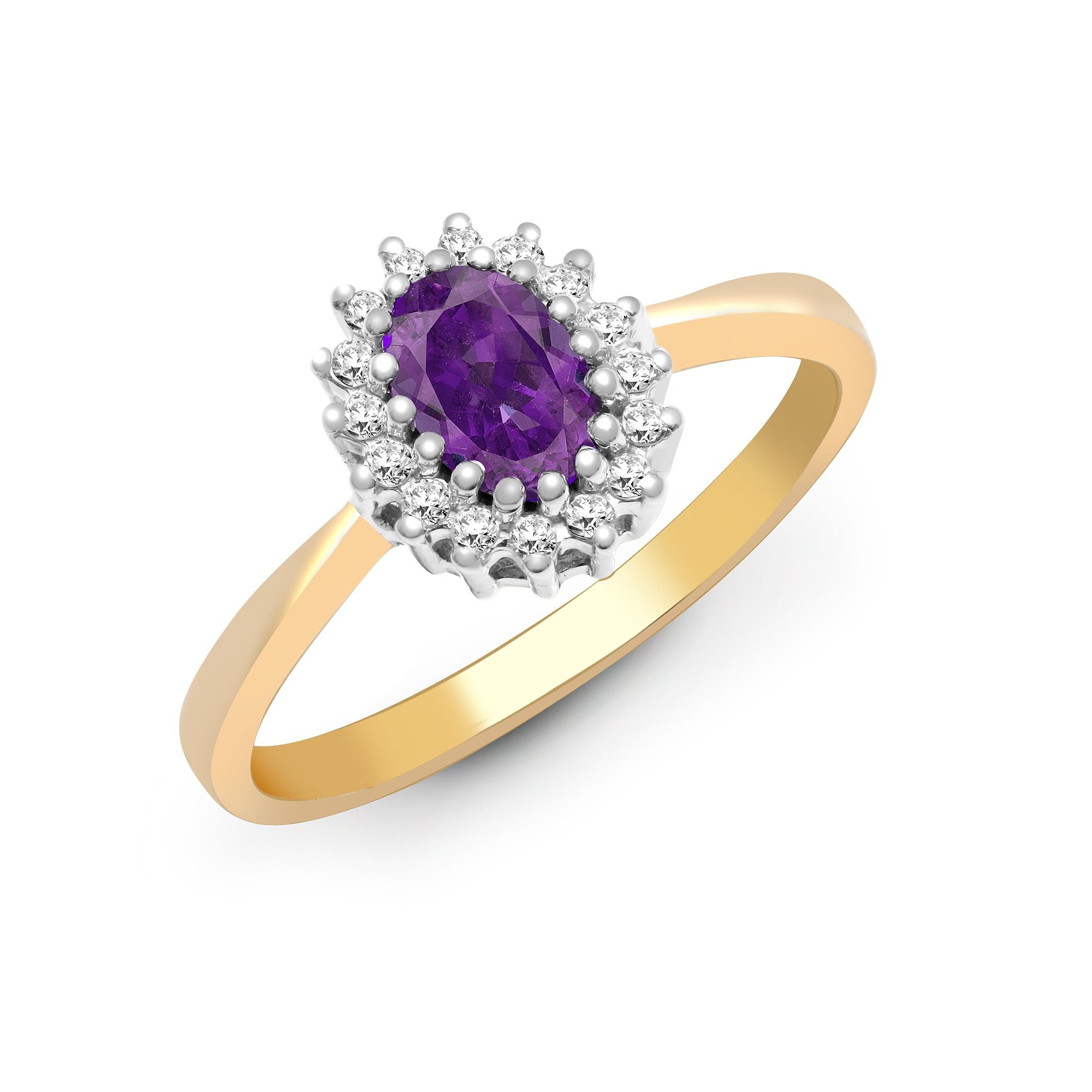 9R402 | 9ct Yellow Gold Natural Diamond And Amethyst Ring