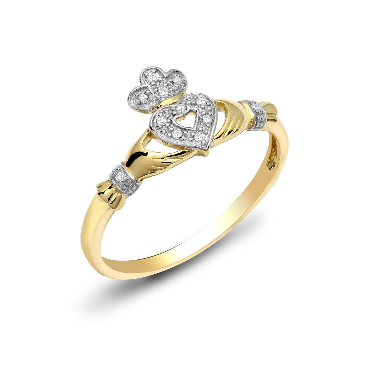 9ct Yellow Gold Natural Diamond Claddagh Ring