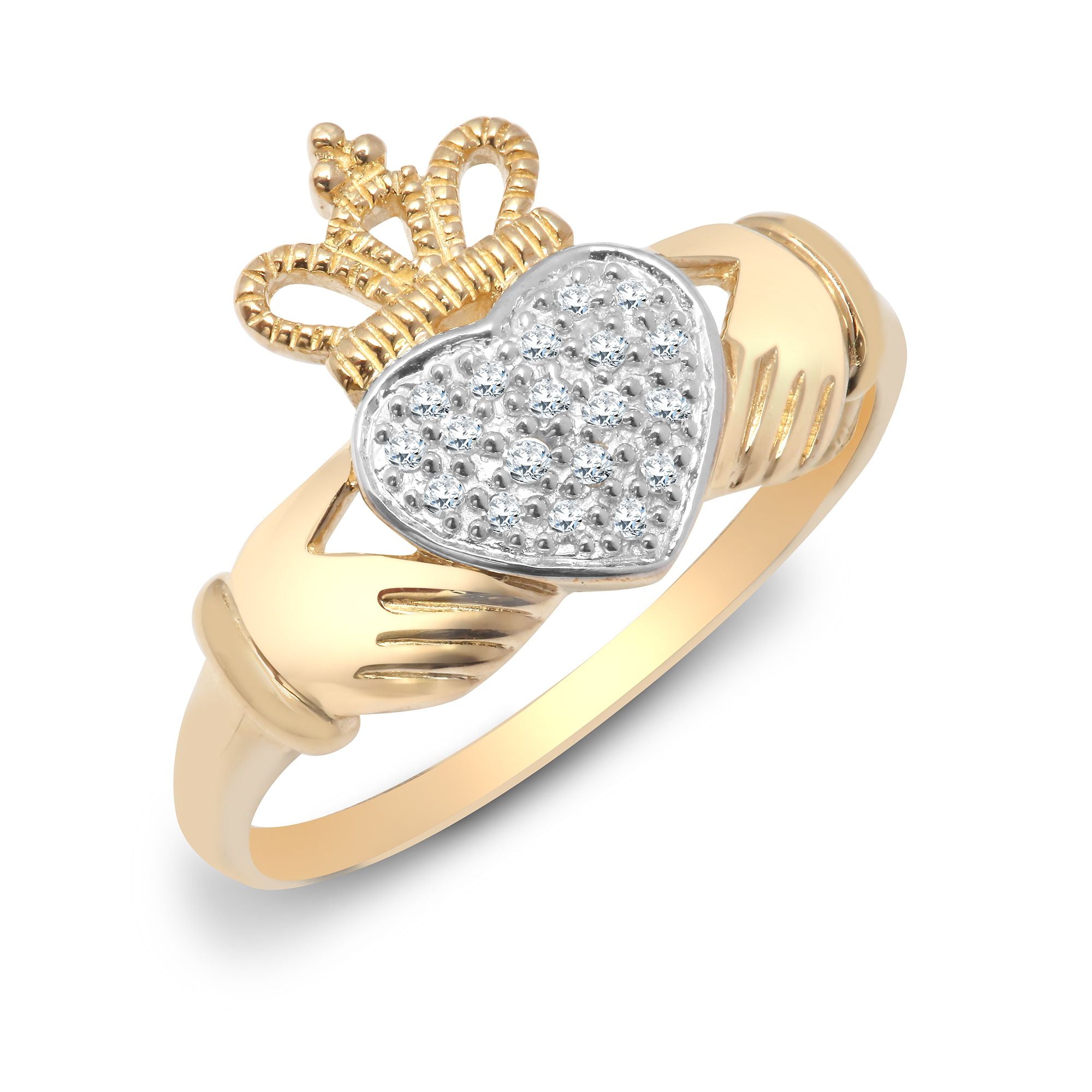 9ct Yellow Gold Natural Diamond Claddagh Ring