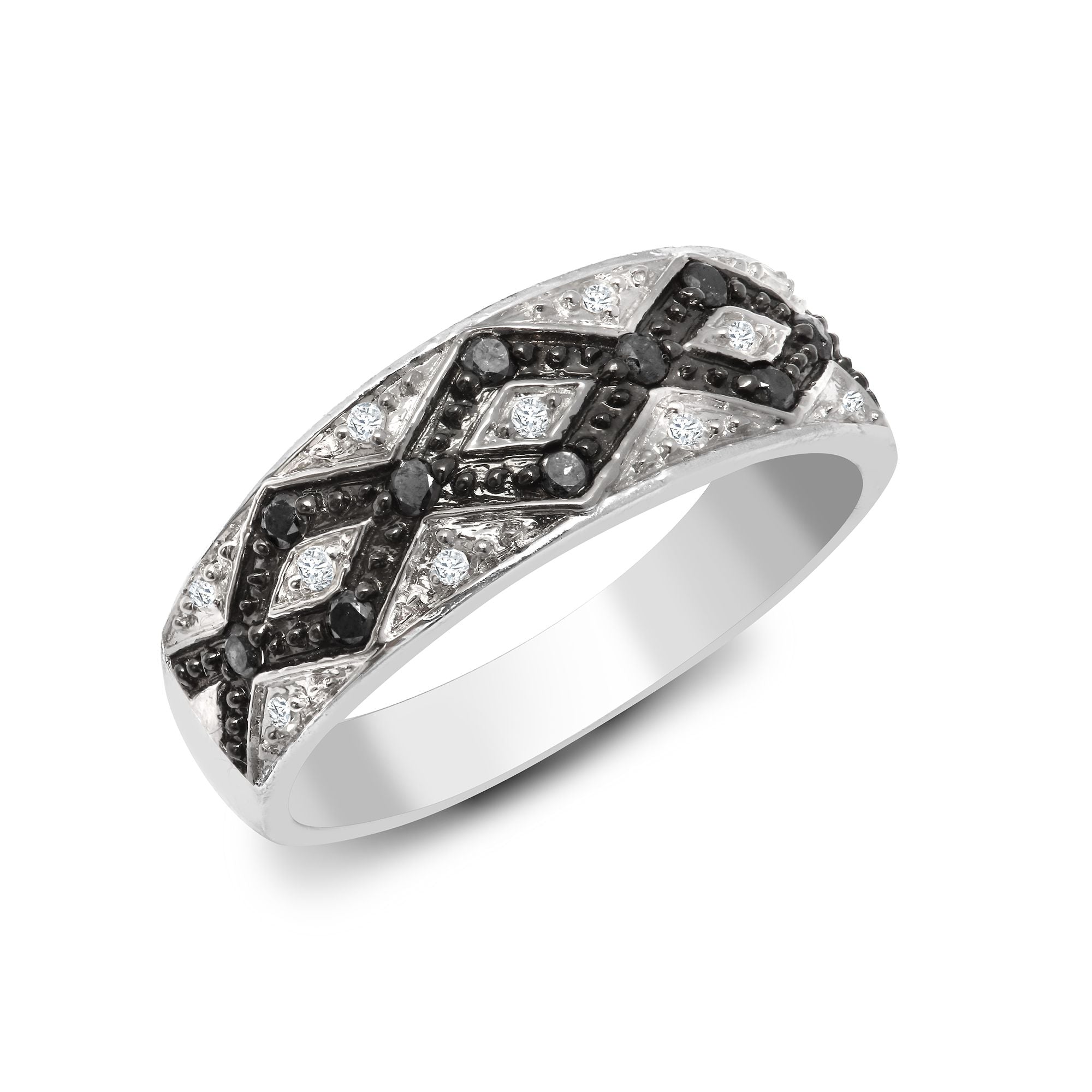 9R552 | 9ct White Gold Natural Diamond And Black Natural Diamond Ring