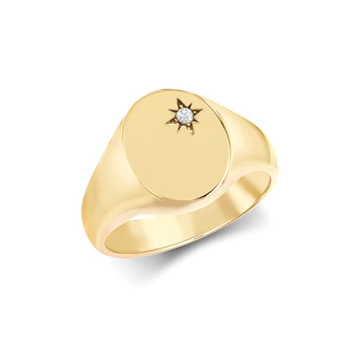 9R655 | 9ct Yellow Gold 0.06cts Diamonds Star-set Oval Signet Ring