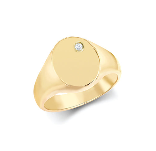 9ct Yellow Gold 0.06cts Diamonds Flush-set Oval Signet Ring