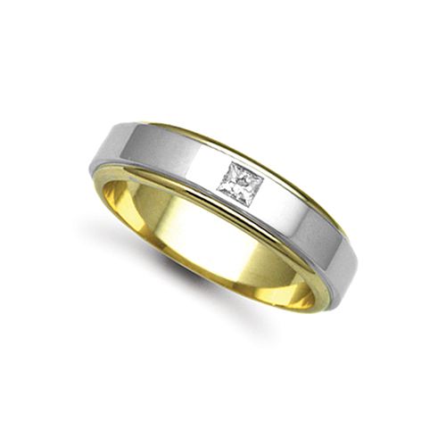 9W040-6 | 9ct Gold 2 Colour Natural Diamond Rubover set Wedding Ring