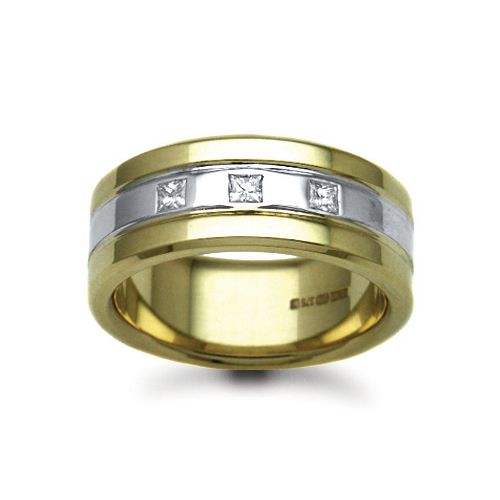 9W056-7 | 9ct Gold 2 Colour Natural Diamond Rubover set Wedding Ring