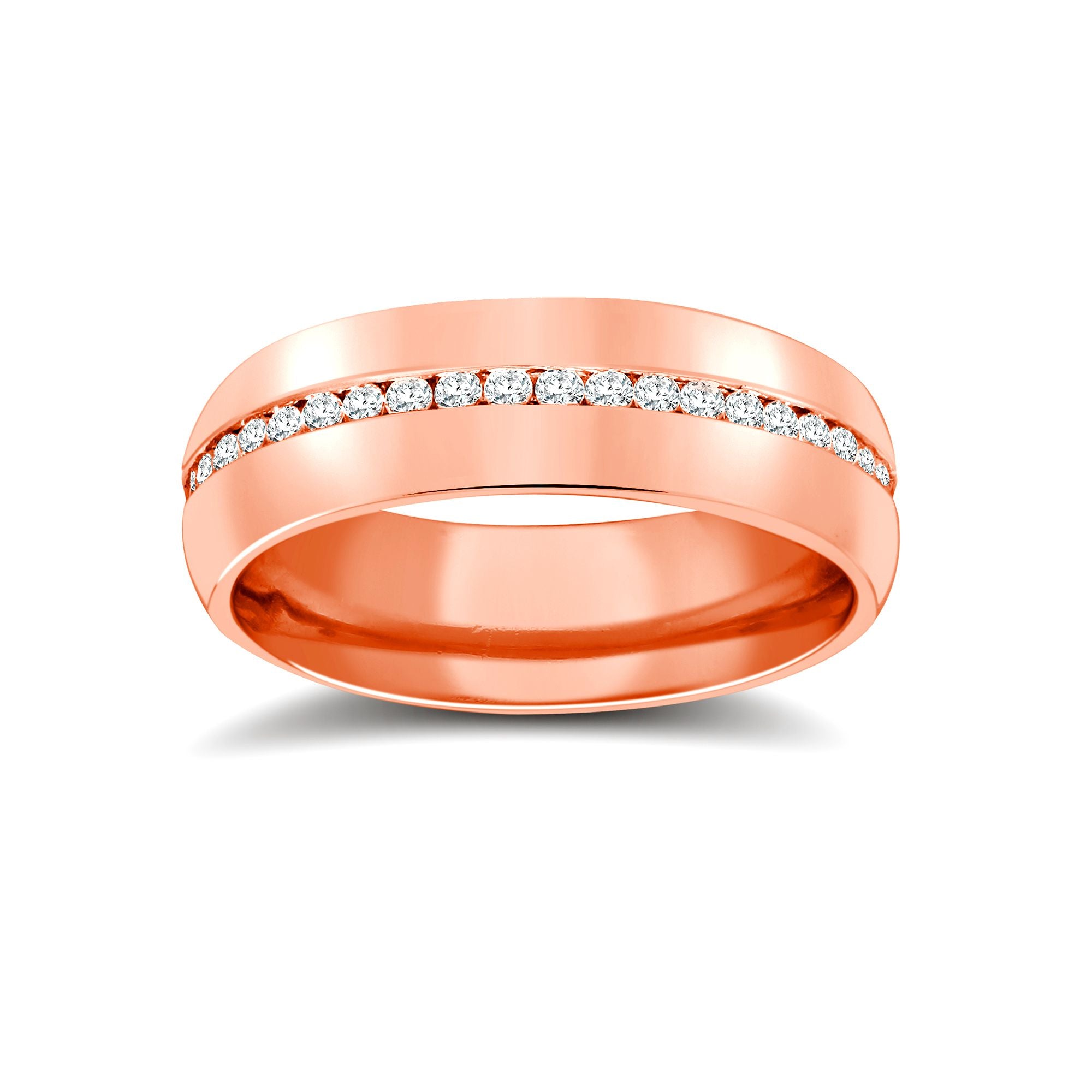 9W063-6(R+) | 9ct Rose Gold RBC Court Natural Diamond Wedding Band Fully Set - 6mm - 70pts