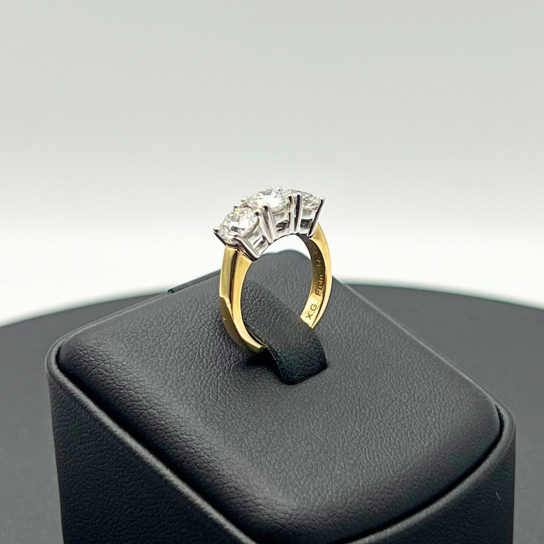 2.00ct Diamond Claw Set Trilogy Ring 18K Yellow & White Gold