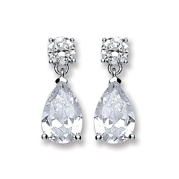 Silver Cz's Tear Drop Earrings