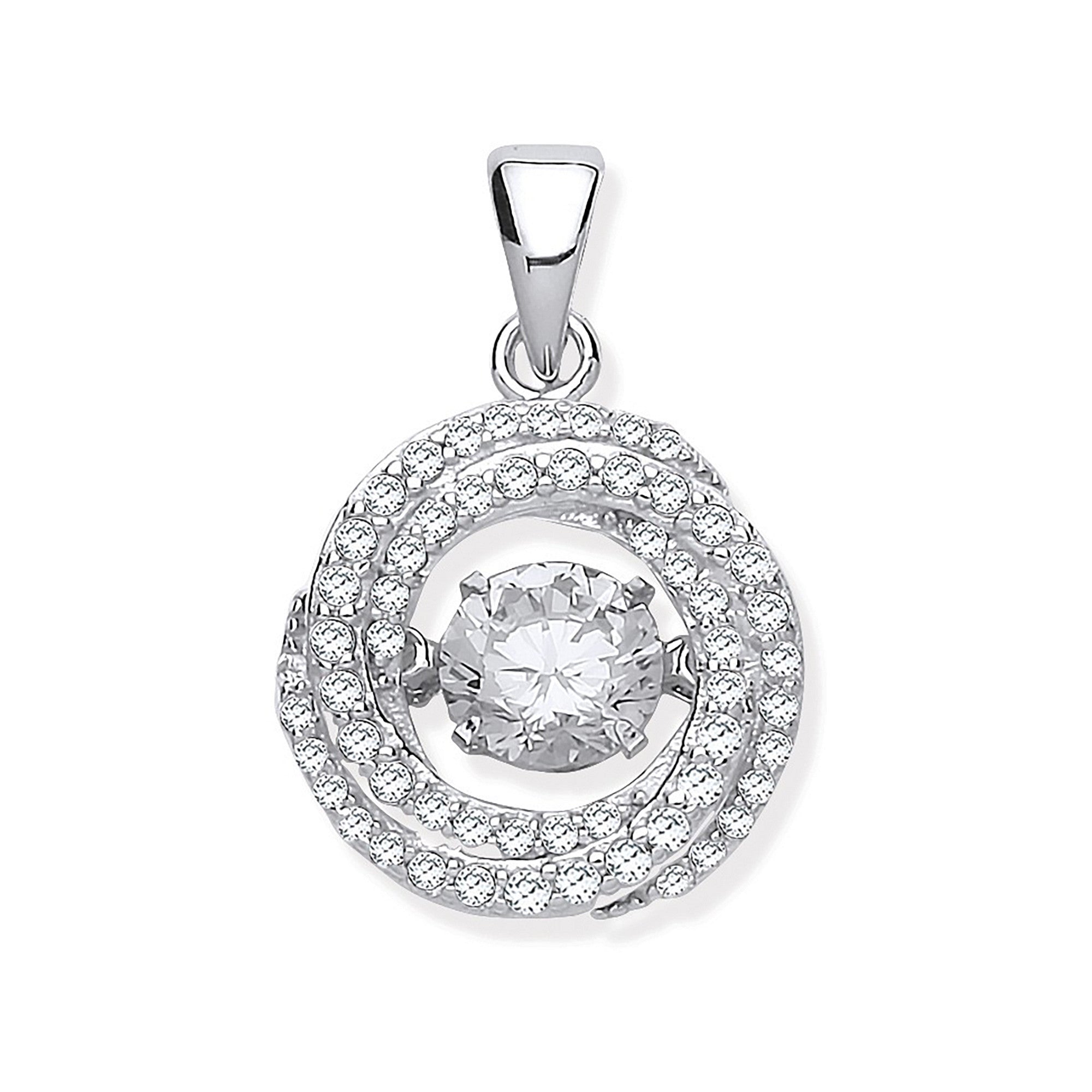 Silver Cz Swirl Pendant with Hanging Shimering Cz