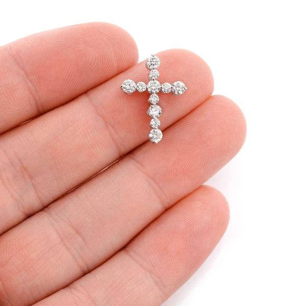 Erkals Jewellers Shared Prong Hidden Bail Cross Pendant 18K Gold Diamond 1.00ctw