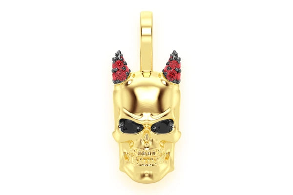 Erkals Jewellers Devil Horned Skull Pendant 18K Gold Ruby 0.15ctw