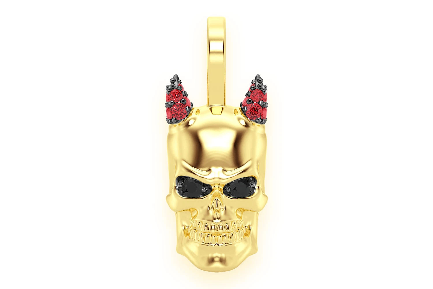 Erkals Jewellers Devil Horned Skull Pendant 18K Gold Ruby 0.15ctw