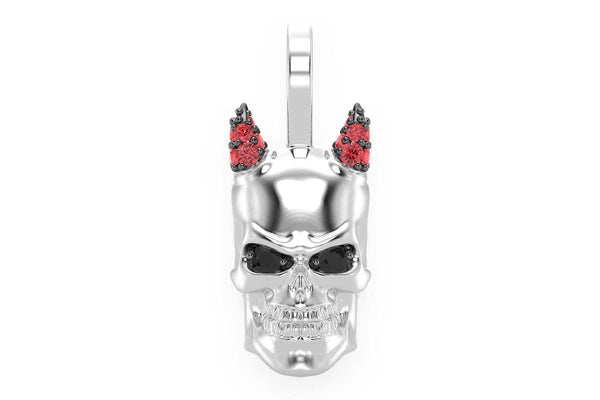 Erkals Jewellers Devil Horned Skull Pendant 18K Gold Ruby 0.15ctw