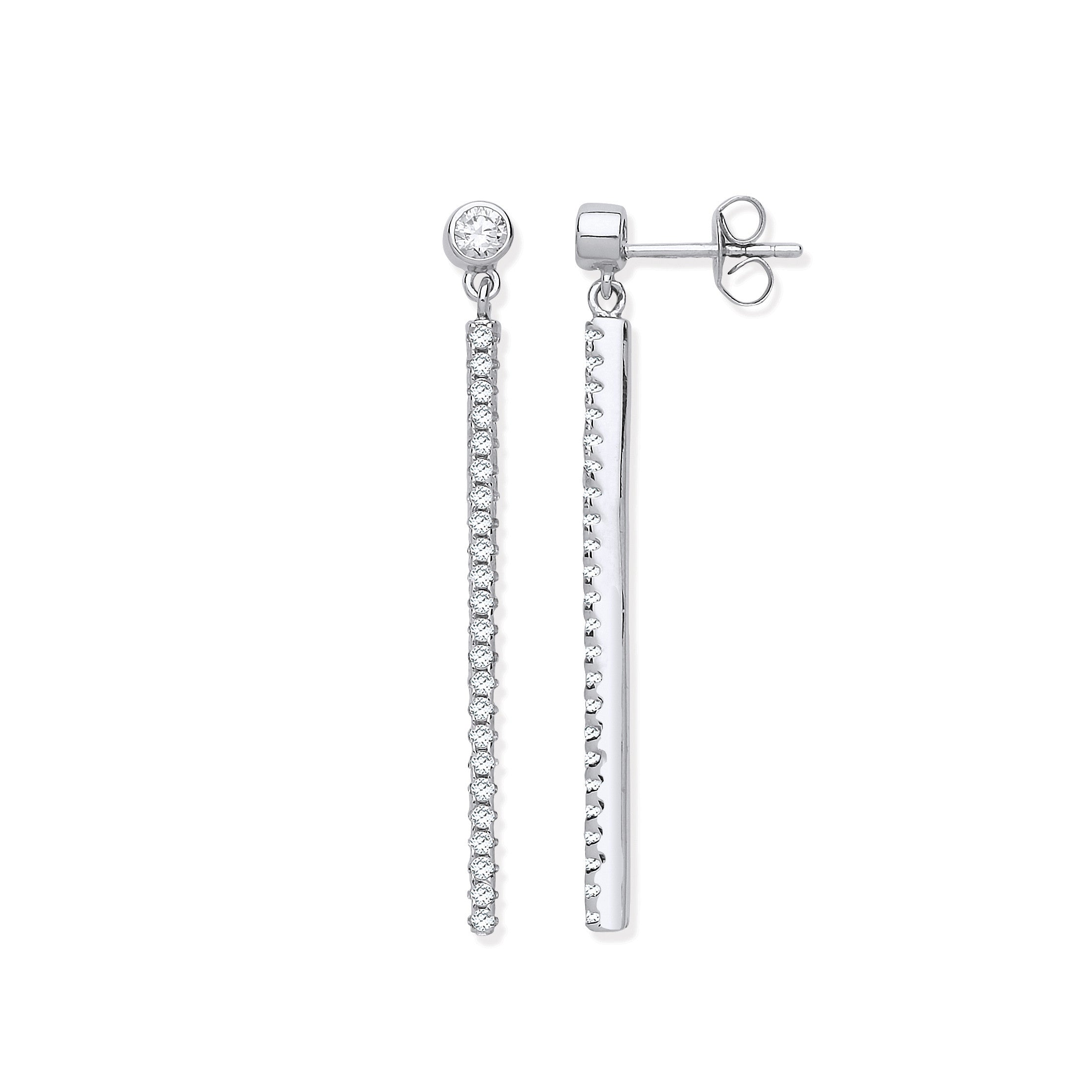 Silver Pave Cz Linear Drop Earrings