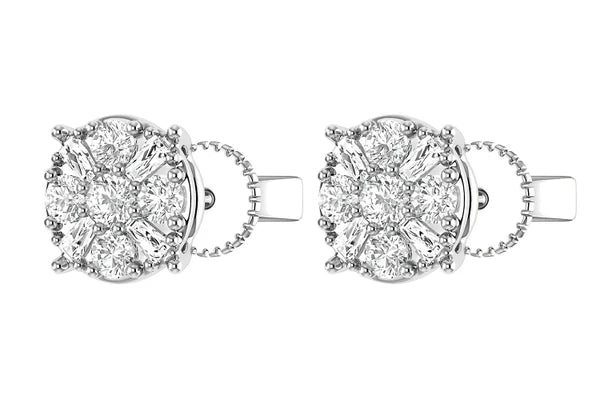Erkals Jewellers Baguette Round Cluster Stud Earrings 18K Gold 0.45ctw