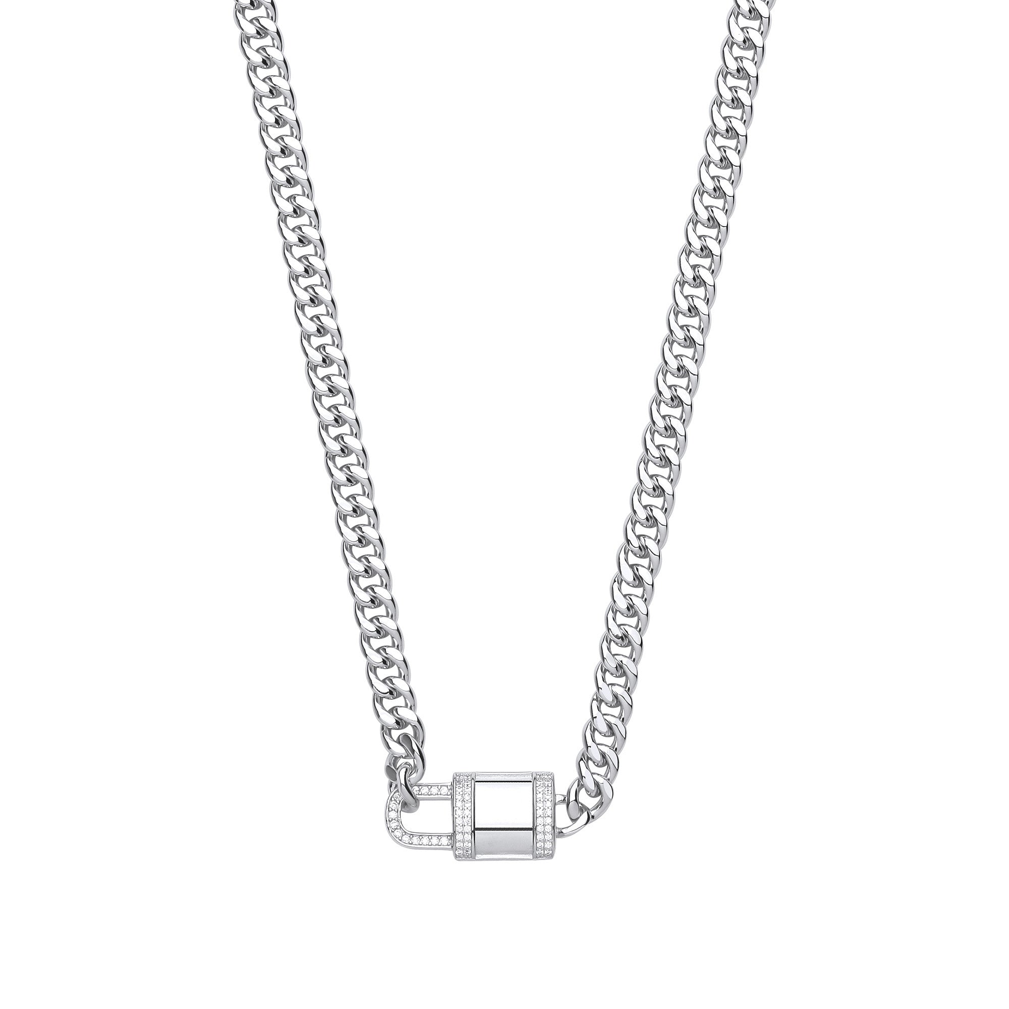 Silver CZ Padlock Choker Necklace