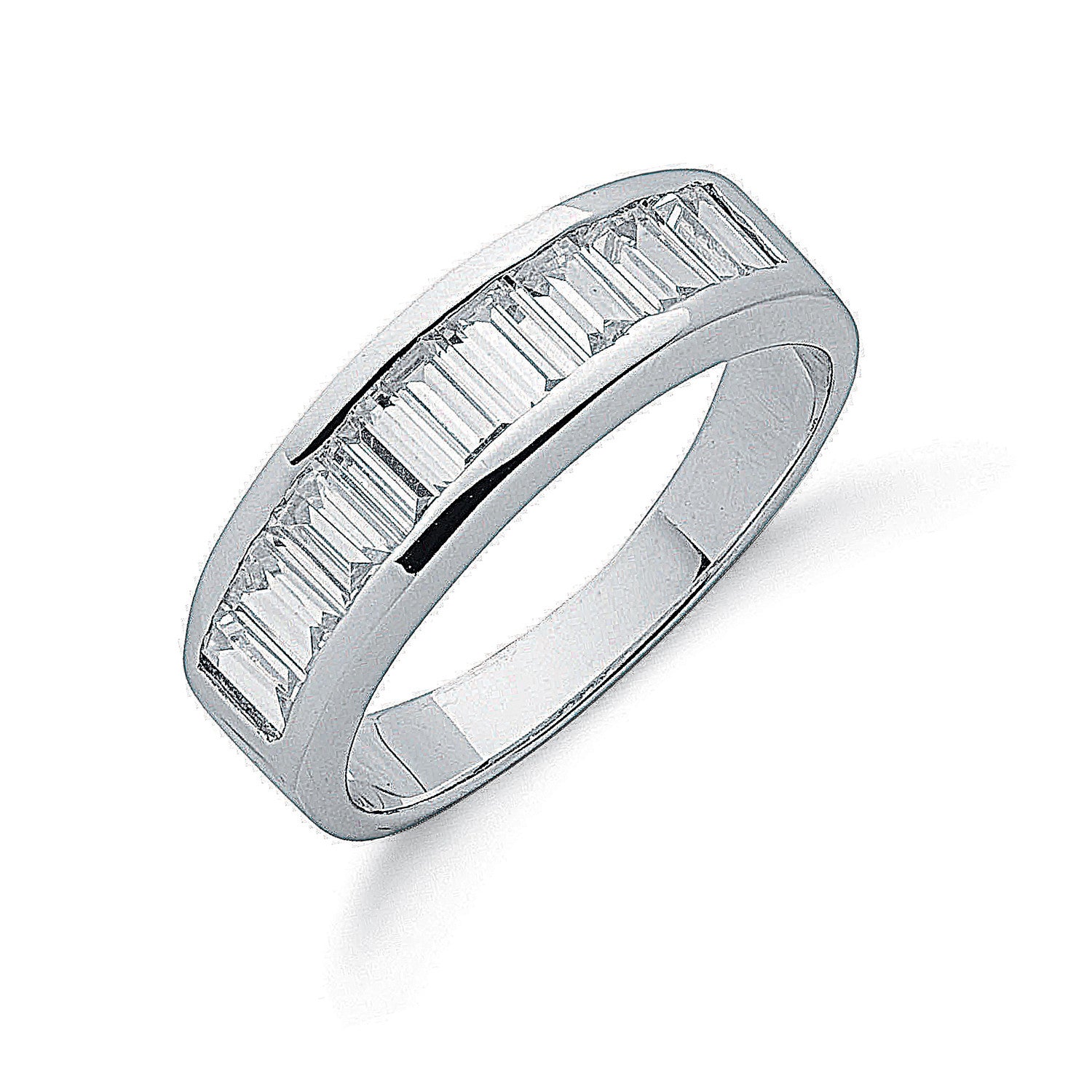 Silver Channel Set Baguette Cut Cz Half Eternity Ring