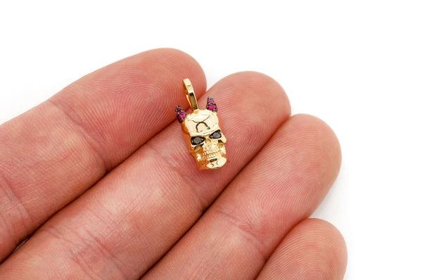Erkals Jewellers Devil Horned Skull Pendant 18K Gold Ruby 0.15ctw