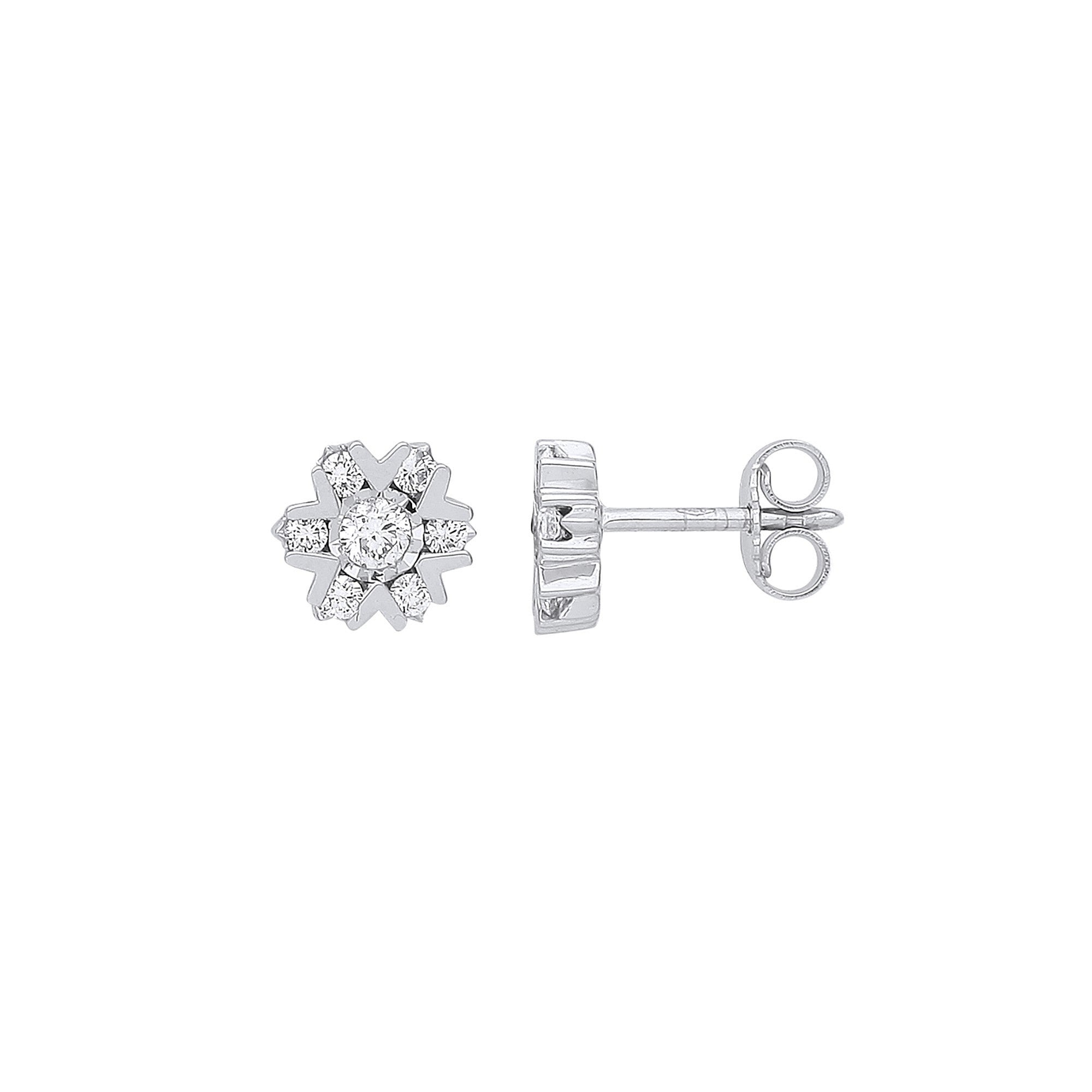 9ct White Gold Brilliant Cut 0.50ct Diamond Fancy Floral Stud Earrings