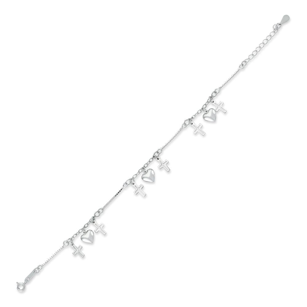 ABB169 | 925 Silver Hearts and Cross Bracelet