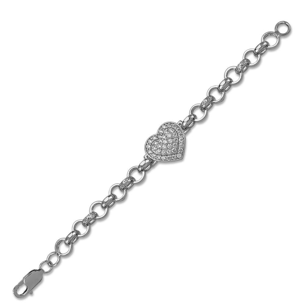 925 Silver Cubic Zirconia Heart Belcher Bracelet