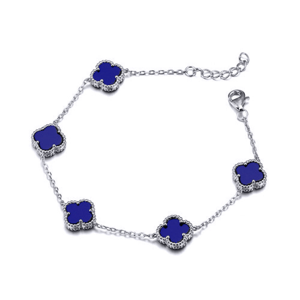 ABB234 | 925 Silver Rhodium Plated Blue Agate Clover Bracelet