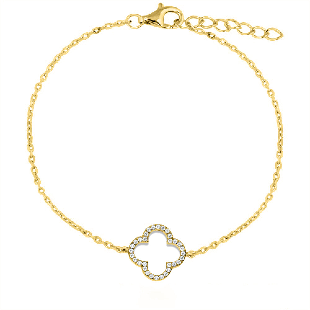 925 Silver 14ct Gold Plated Plated Cubic Zirconia Set Clover Bracelet