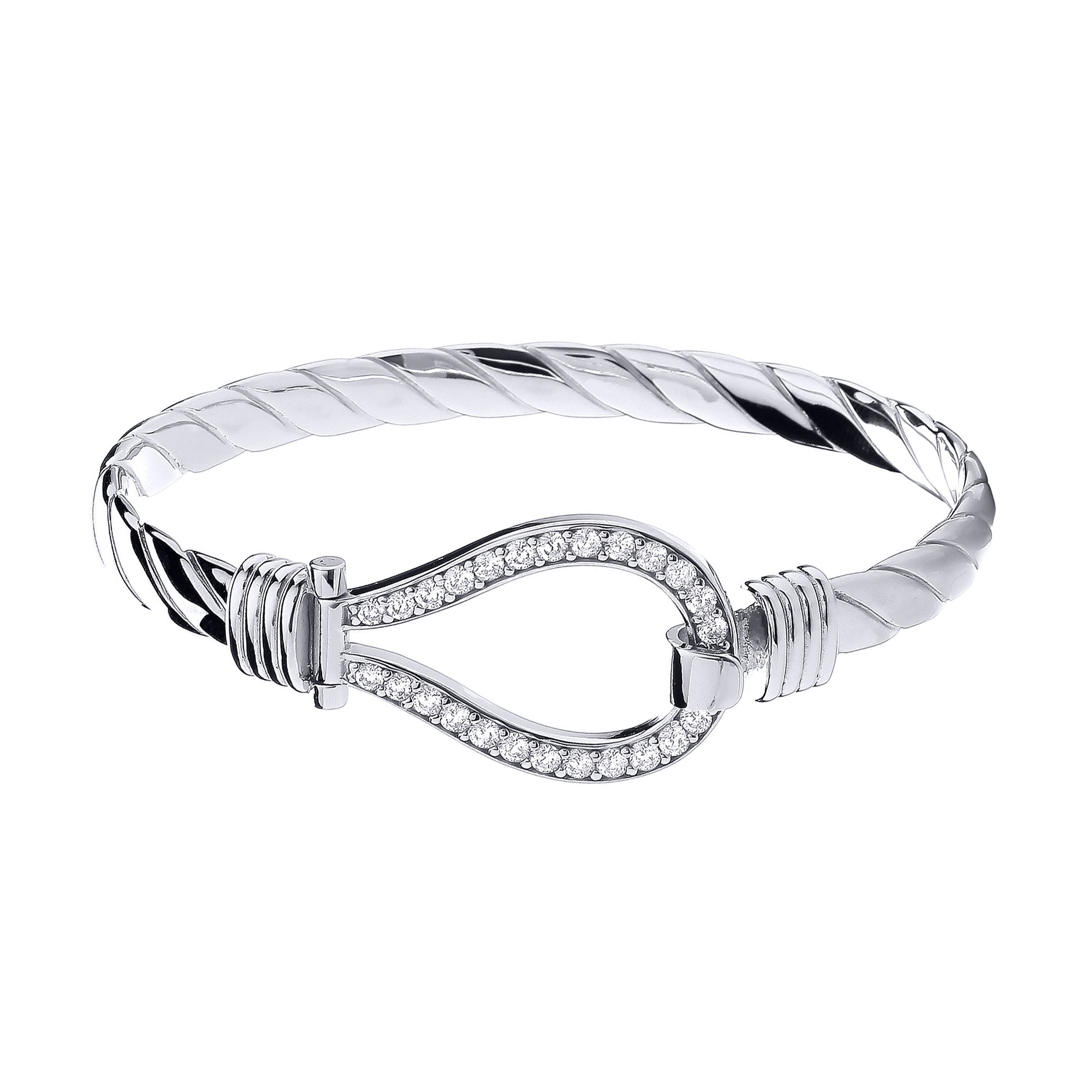 925 Silver Gents Cubic Zirconia Set Twisted Wire Stirrup Bangle