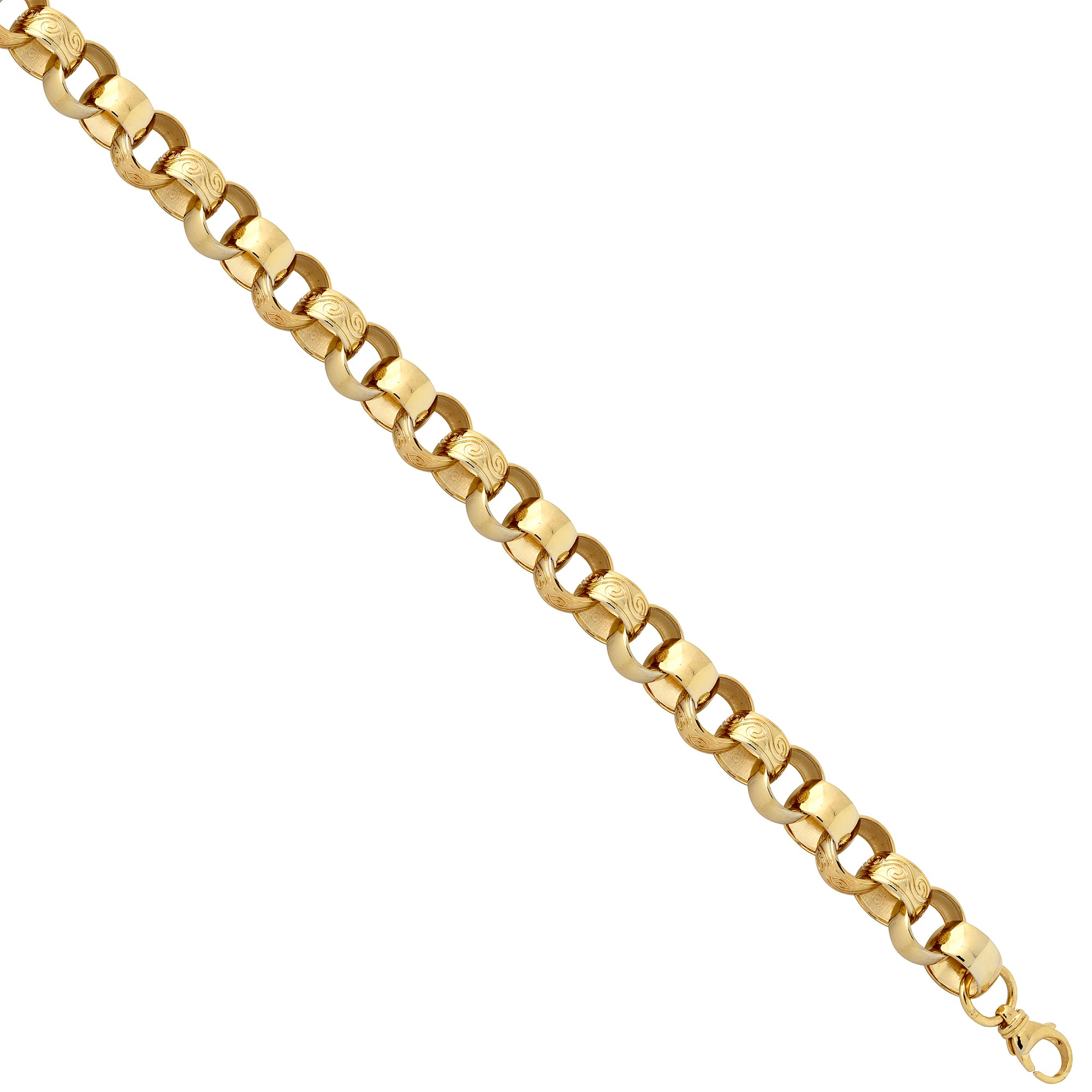ACN002K-GP-9 | 925 Sterling Silver Plain & Patterned Cast Belcher Bracelet