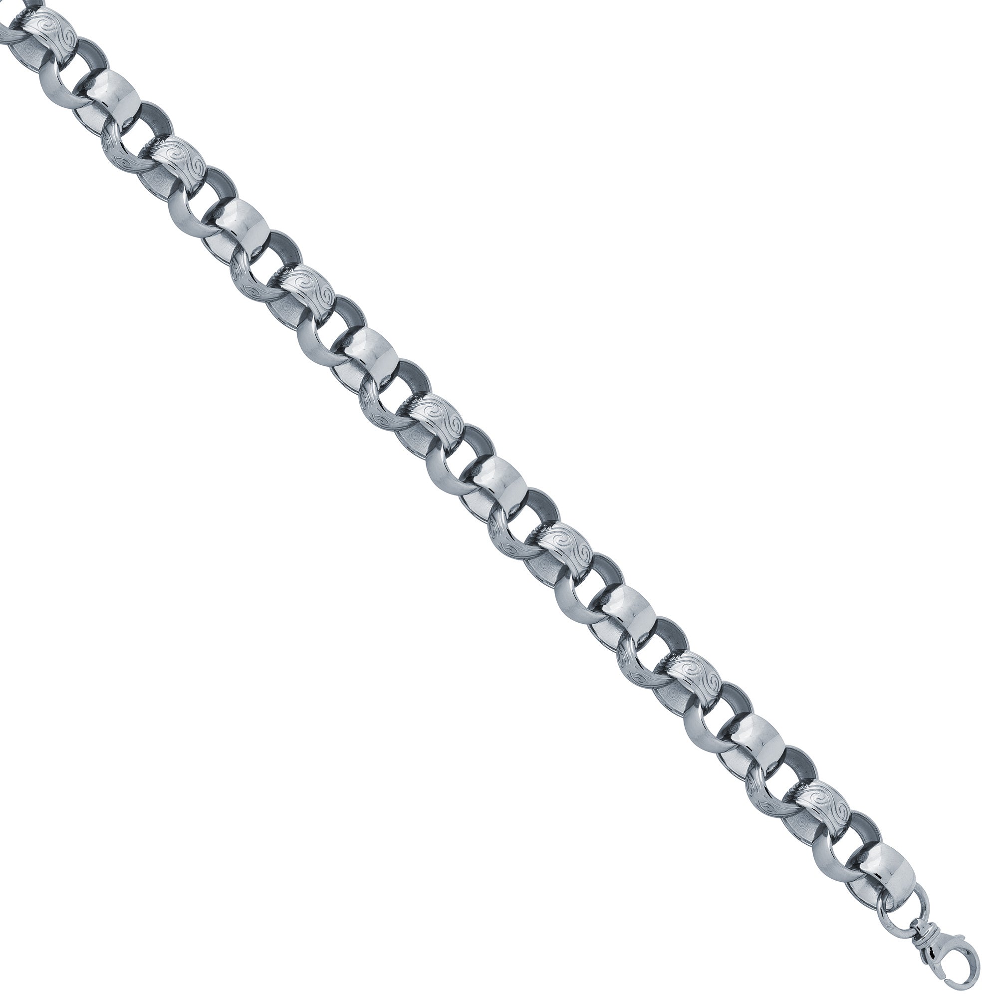 ACN002K-9 | 925 Sterling Silver Plain & Patterned Cast Belcher Bracelet