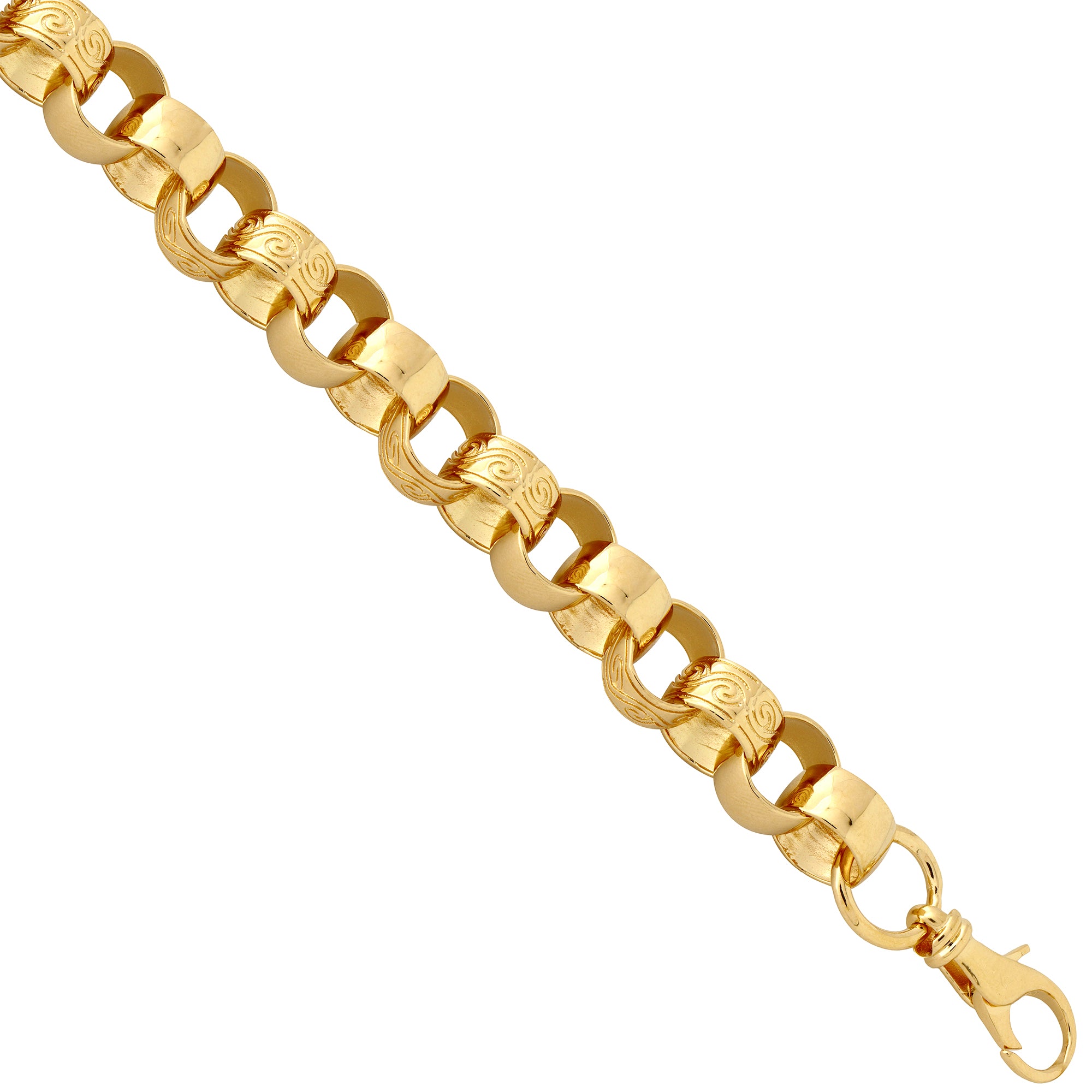 ACN002L-GP-9 | 925 Sterling Silver Cast Patterned & Plain Belcher Bracelet
