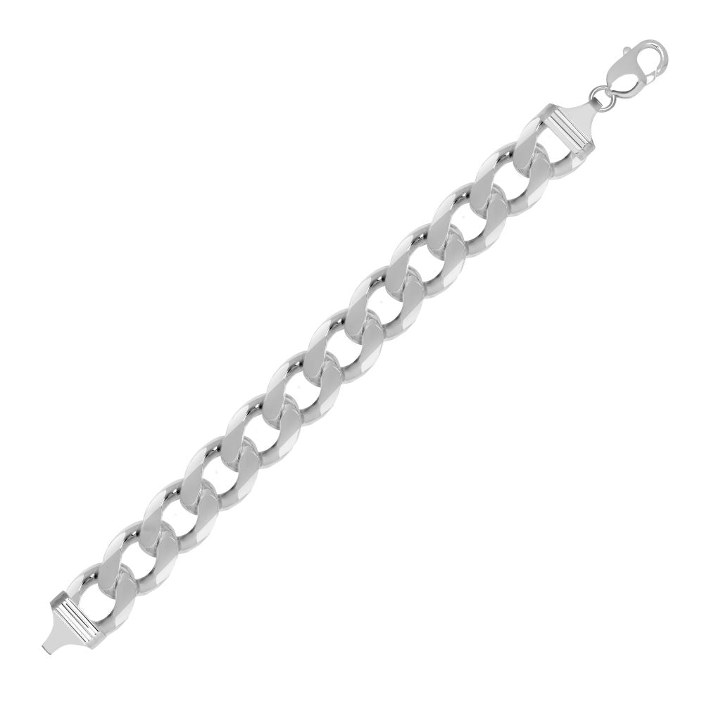 925 Silver Diamond Cut Flat Curb 15.5mm Gauge Bracelet