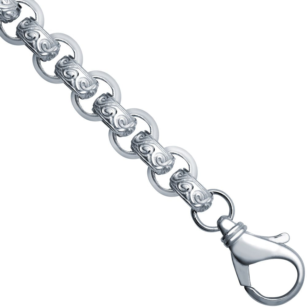 ACN023B-24 | JN Jewellery 925 Silver Patterened & Plain Belcher 12.0mm Gauge Bracelet