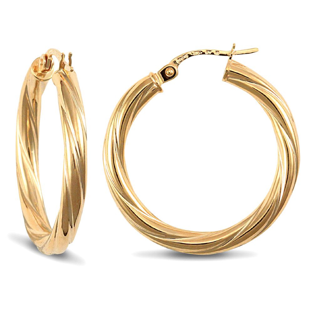 AER001C-GP | JN Jewellery 925 Sterling Silver Gold Plated 3mm round-tube twisted creole Hoop Earrings