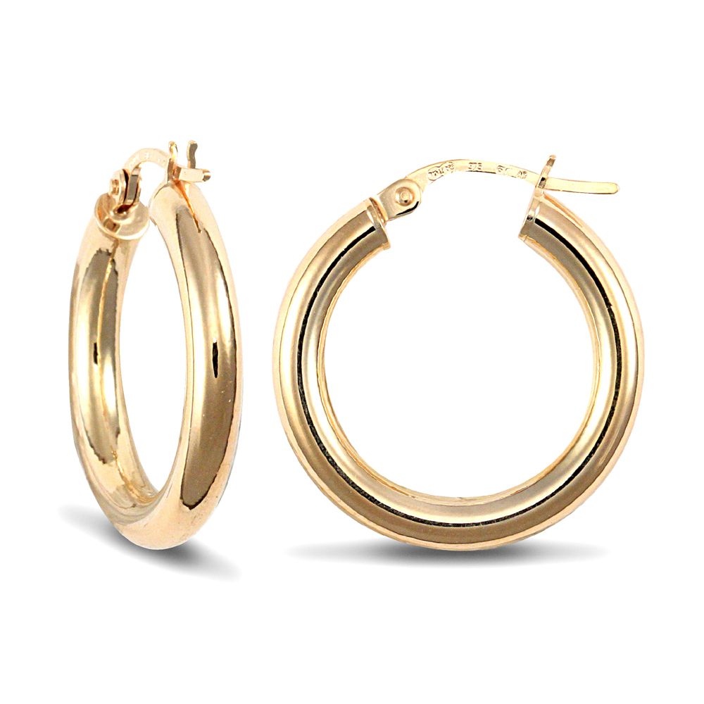 AER006A-GP | JN Jewellery 925 Sterling Silver Gold Plated 3mm polished creole Hoop Earrings