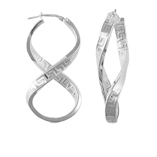 925 Sterling Silver Greek Key Figure Of Eight Hoop Earrings