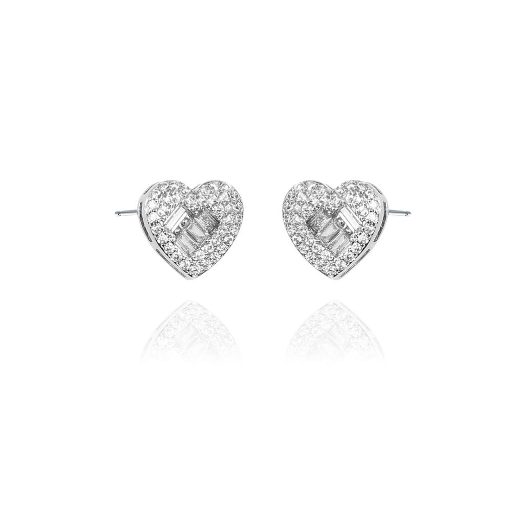 925 Silver Cubic Zirconia Brilliant and Baguette Cut Heart Studs